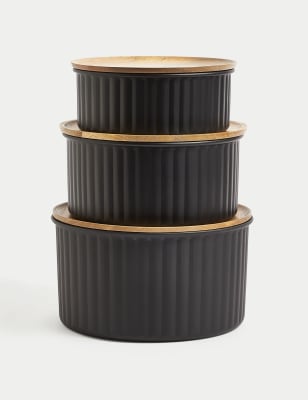 

M&S Collection Set of 3 Ribbed Stacking Cake Tins - Black, Black