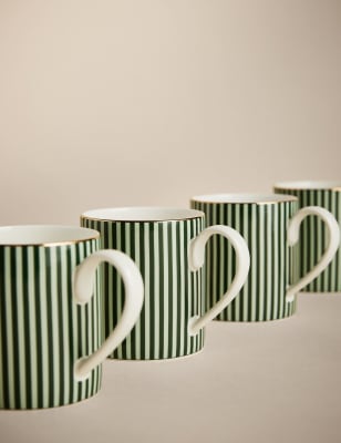 

M&S Collection Set of 4 Hampton Stripe Mugs - Green, Green