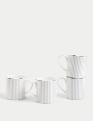 M&S Set of 4 Hampton Stripe Mugs - Grey Mix, Grey Mix