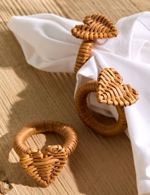 

M&S Collection Set of 4 Love Heart Rattan Napkin Rings - Natural, Natural