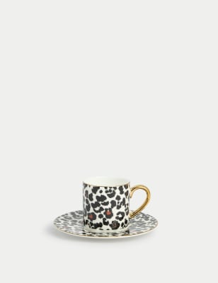 

M&S Collection Bone China Leopard Espresso Cup & Saucer, Black Mix