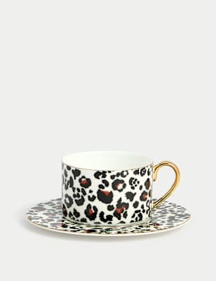 

M&S Collection Bone China Leopard Print Cup & Saucer, Black Mix