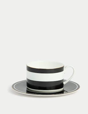 

M&S Collection Bone China Striped Cup & Saucer, Black Mix