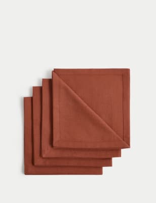 M&S Collection Set of 4 Cotton Rich Napkins with Linen - Grey, Grey,Burnt Orange