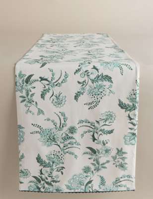 

M&S Collection Pure Cotton Chintz Floral Table Runner, Green Mix