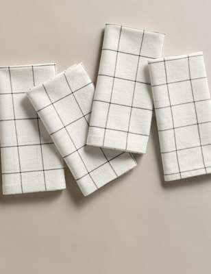

M&S Collection Set of 4 Cotton with Linen Linear Check Napkins, Charcoal