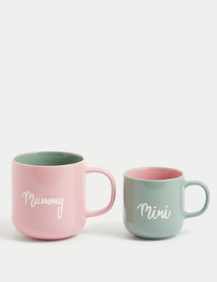 

M&S Collection Set of 2 Mummy & Mini Slogan Mugs - Multi, Multi