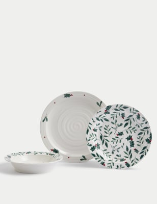 

M&S Collection 12 Piece Winter Berry Dinner Set - Green, Green