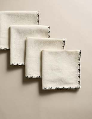 

M&S Collection Set of 4 Pure Cotton Blanket Stitch Napkins, Natural Mix
