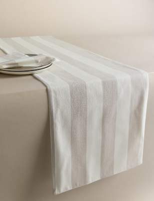 

M&S Collection Cotton Rich Striped Table Runner, Natural Mix