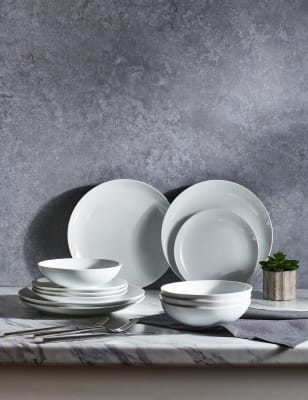 M&S Collection 12 Piece Maxim Coupe Dinner Set - White, White