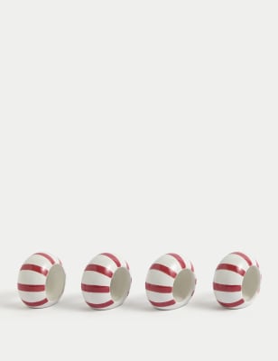 

M&S Collection Set of 4 Ceramic Striped Napkin Rings - Red Mix, Red Mix