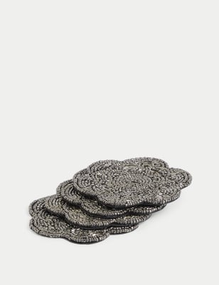 

M&S Collection Set of 4 Beaded Scallop Coasters - Charcoal, Charcoal