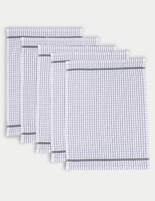 

M&S Collection Set of 5 Checked Terry Tea Towels - Light Grey, Light Grey