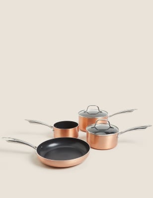 

M&S Collection 4 Piece Copper Aluminium Non-Stick Pan Set, Copper