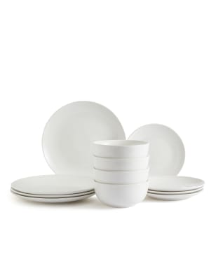 

M&S Collection 12 Piece Porcelain Dinner Set - White, White