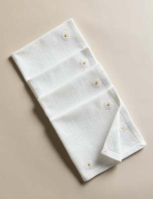 

M&S Collection Set of 4 Pure Cotton Daisy Napkins, White Mix