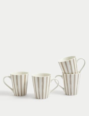 

M&S Collection Juego de 4 tazas de rayas lineales - Naturalidad, Naturalidad