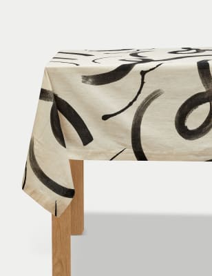 

M&S Collection Cotton with Linen Printed Tablecloth - Black Mix, Black Mix