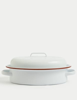 

M&S Collection Oval Enamel Roaster with Lid - White, White