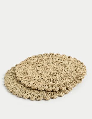 

M&S Collection Set of 2 Floral Rattan Placemats - Natural, Natural