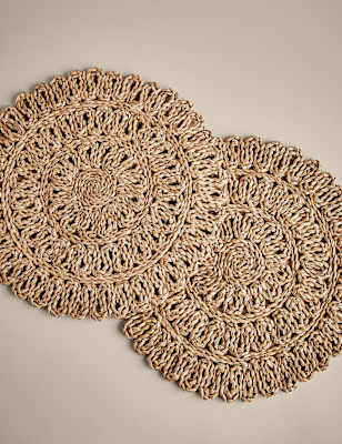 

M&S Collection Set of 2 Floral Rattan Placemats, Natural