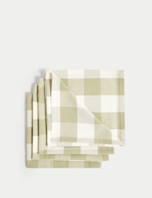 

M&S Collection Set of 4 Pure Cotton Gingham Napkins - Green, Green