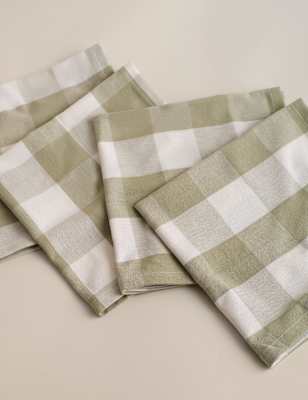 

M&S Collection Set of 4 Pure Cotton Gingham Napkins, Green