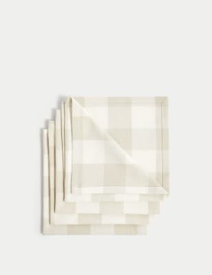 

M&S Collection Set of 4 Pure Cotton Gingham Napkins - Natural, Natural