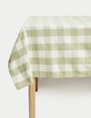 

M&S Collection Pure Cotton Gingham Tablecloth - Green, Green