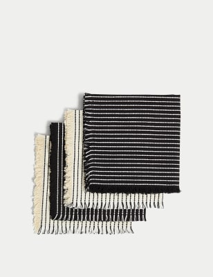 

M&S Collection 4er-Set Servietten aus reiner Baumwolle mit gerader Naht - Schwarz Melange, Schwarz Melange