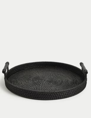 

M&S Collection Rattan Tray - Black, Black