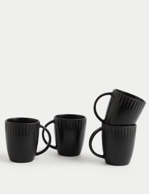 

M&S Collection Set of 4 Textured Edge Mugs - Black, Black