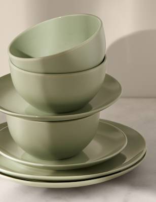 

M&S Collection 12 Piece Everyday Stoneware Dinner Set - Sage, Sage