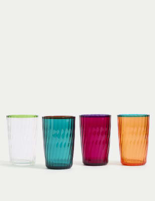 

M&S Collection Ikat Brights - Juego de 4 vasos de trago largo para pícnic - Multicolor, Multicolor