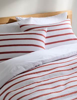 

M&S Collection Pure Cotton Contrast Striped Waffle Bedding Set, Clay