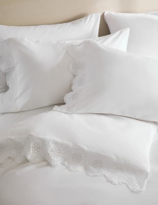 M&S Collection Pure Cotton Broderie Anglaise Bedding Set - DBL - White, White