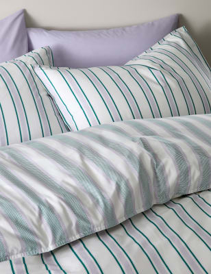 

M&S Collection Cotton Rich Striped Bedding Set - Lilac Mix, Lilac Mix