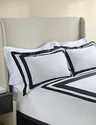 

M&S X Kelly Hoppen Pure Cotton Double Border Bedding Set, Black/White