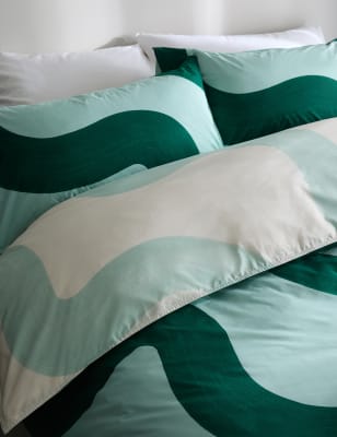 

M&S Collection Cotton Rich Large Swirl Bedding Set - Teal Mix, Teal Mix