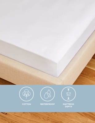 Sleep Solutions Pure Cotton Jersey Waterproof Extra Deep Mattress Protector - DBL - White, White