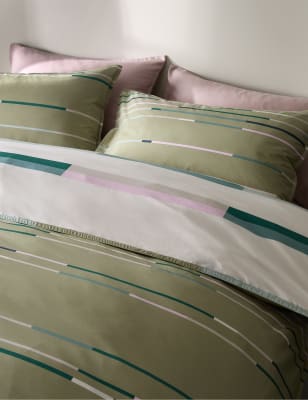 

M&S Collection Cotton Rich Striped Bedding Set - Green Mix, Green Mix