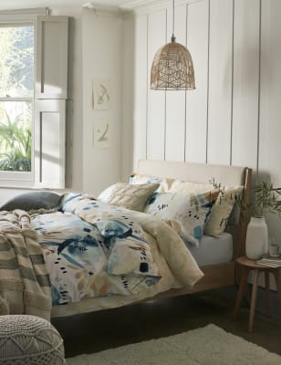 M&S Collection Pure Cotton Watercolour Floral Bedding Set - DBL - Multi, Multi,Blue Mix