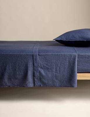 

M&S Collection Pure Linen Flat Sheet, Navy