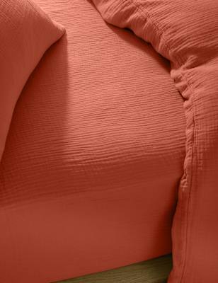 M&S Collection Pure Cotton Muslin Deep Fitted Sheet, Rust