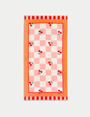 

M&S Collection Pure Cotton Cherry Checked Beach Towel, Pink