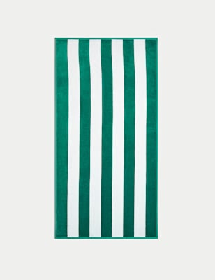 

M&S Collection Pure Cotton Striped Sand Resistant Beach Towel - Dark Green, Dark Green