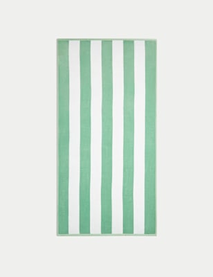 

M&S Collection Pure Cotton Striped Sand Resistant Beach Towel - Sage Green, Sage Green