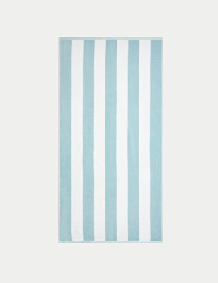

M&S Collection Pure Cotton Striped Sand Resistant Beach Towel, Powder Blue