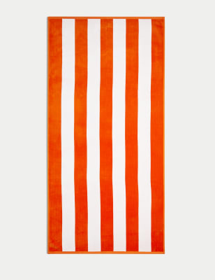 

M&S Collection Pure Cotton Striped Sand Resistant Beach Towel - Orange, Orange